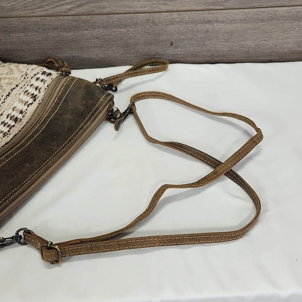 Myra B. Tapestry Leather Crossbody Shoulder Bag